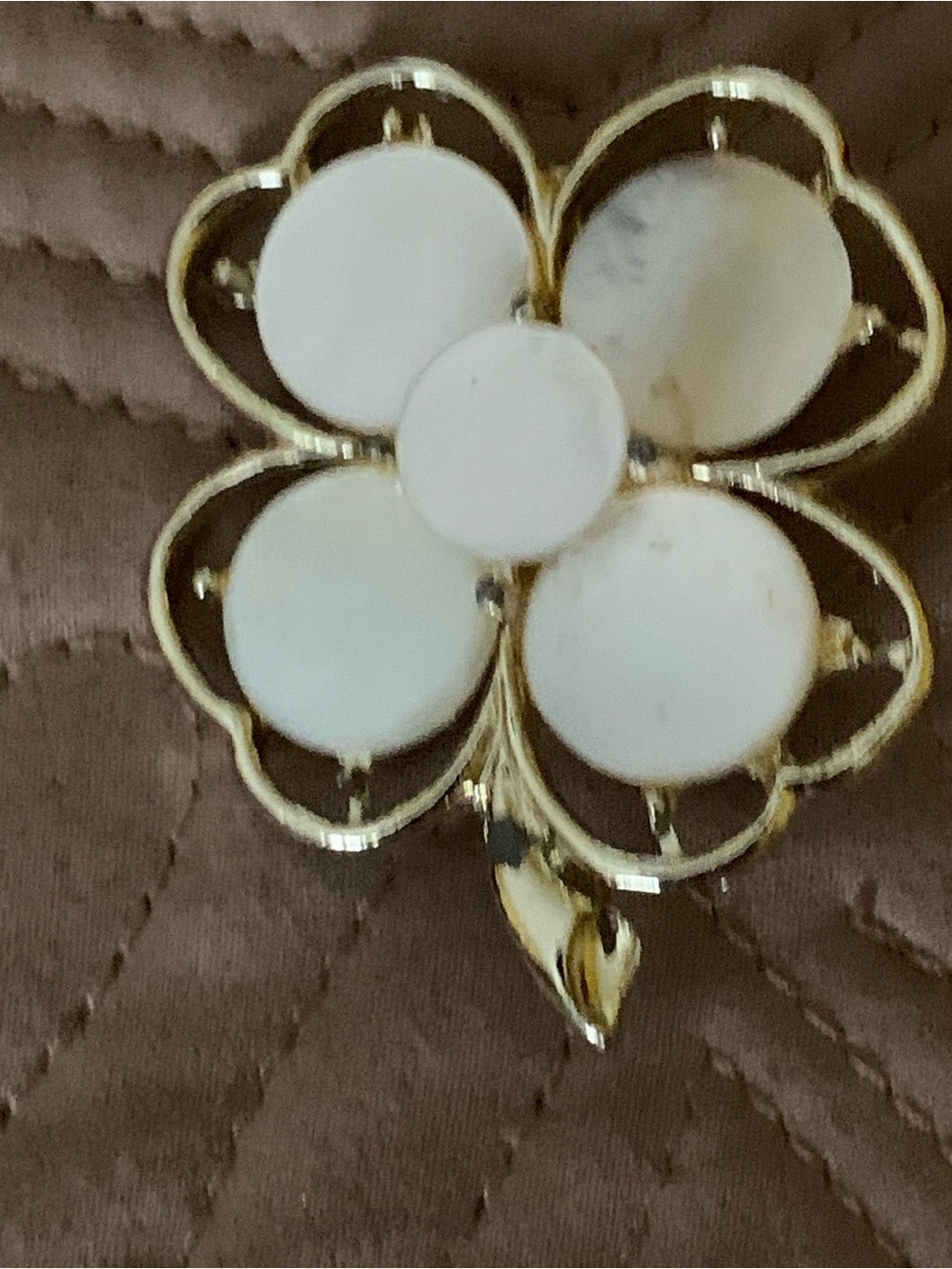 Gold-Tone Floral Brooch with White Enamel Petals - Women Jewelry